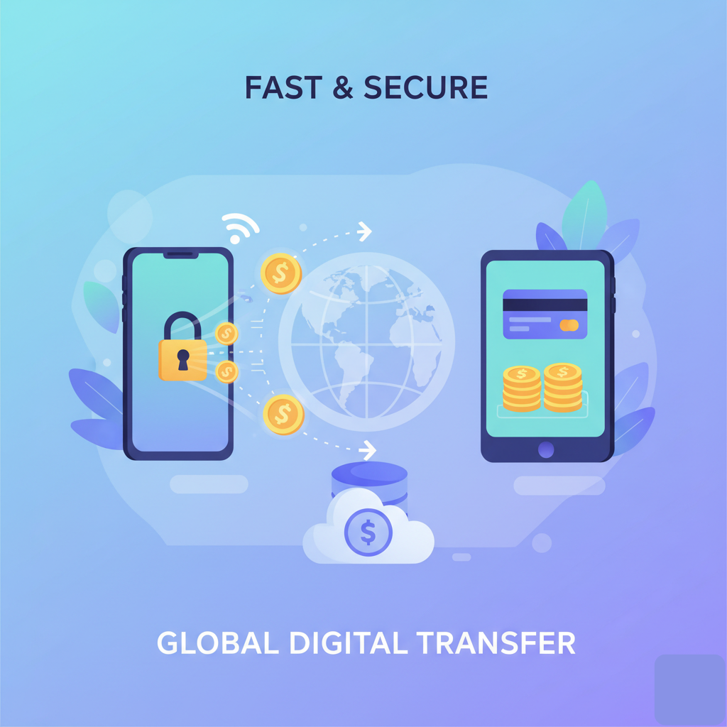 Illustration of money remittance or digital transfer